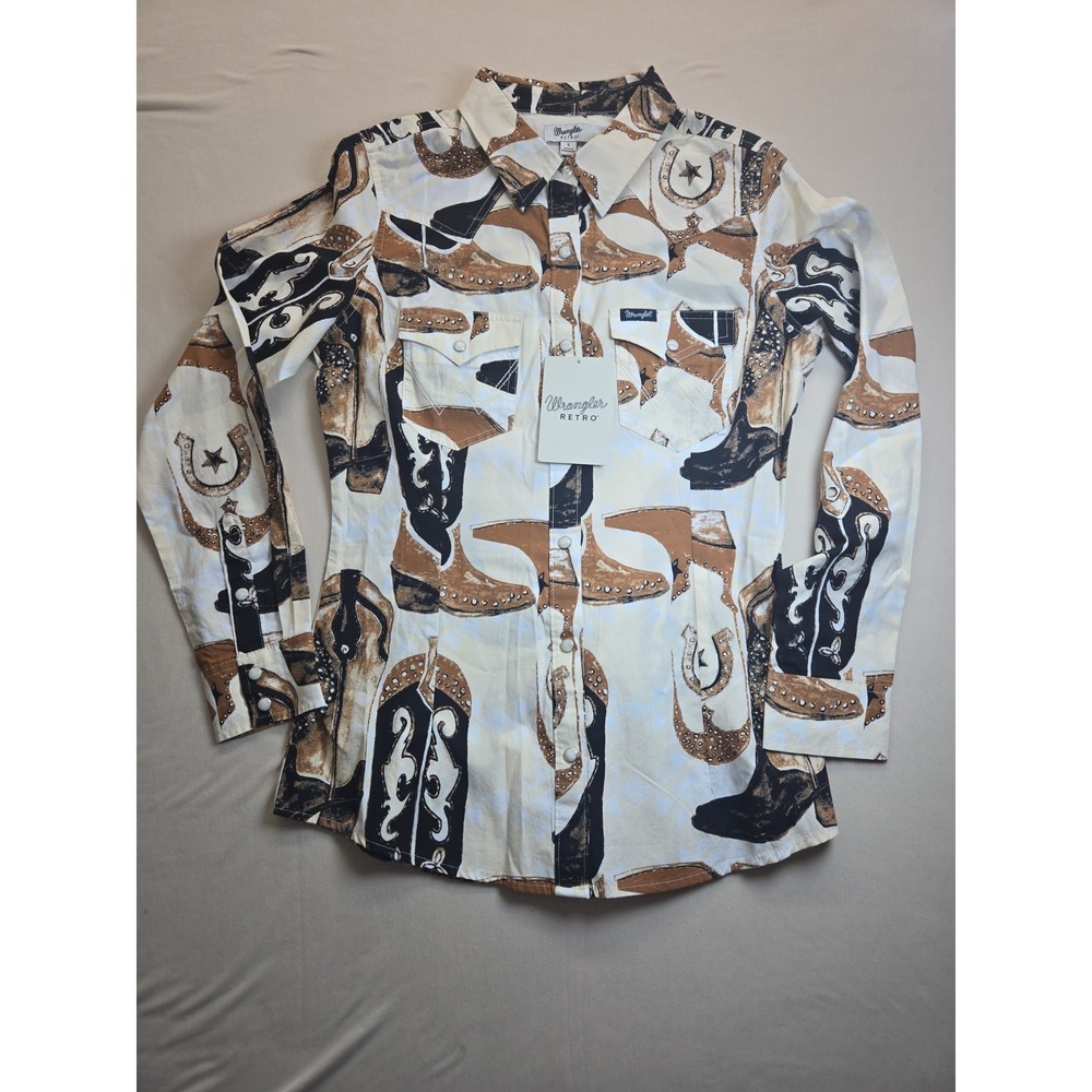 Wrangler Womens Pearl Snap Long Sleeve Western Shirt NWT Size S